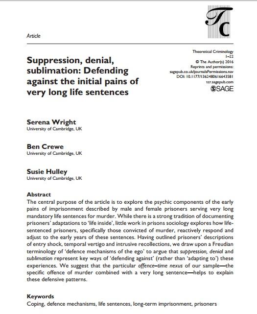 Suppression, denial, sublimation: Defending against the initial pains of very long life sentences